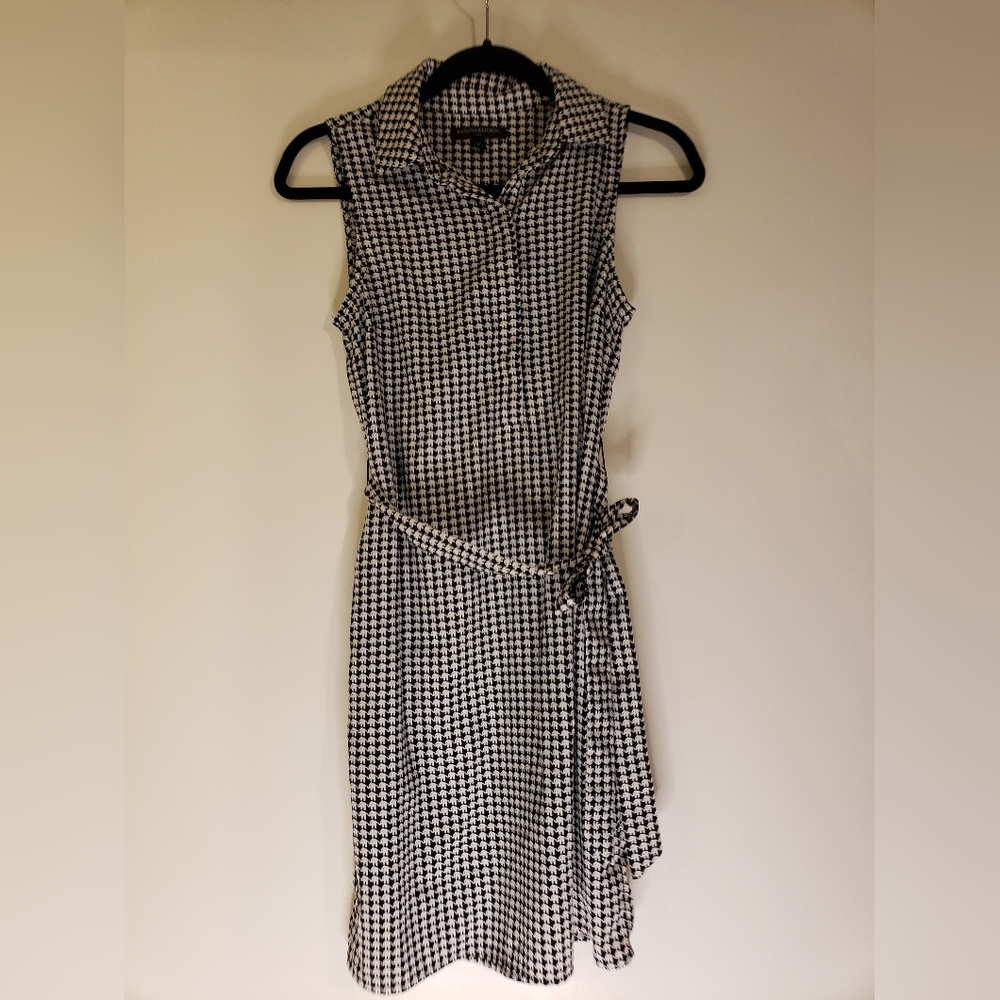 Banana Republic Sleeveless Tie Waist Shirtdress Size 0 Black White Elephant